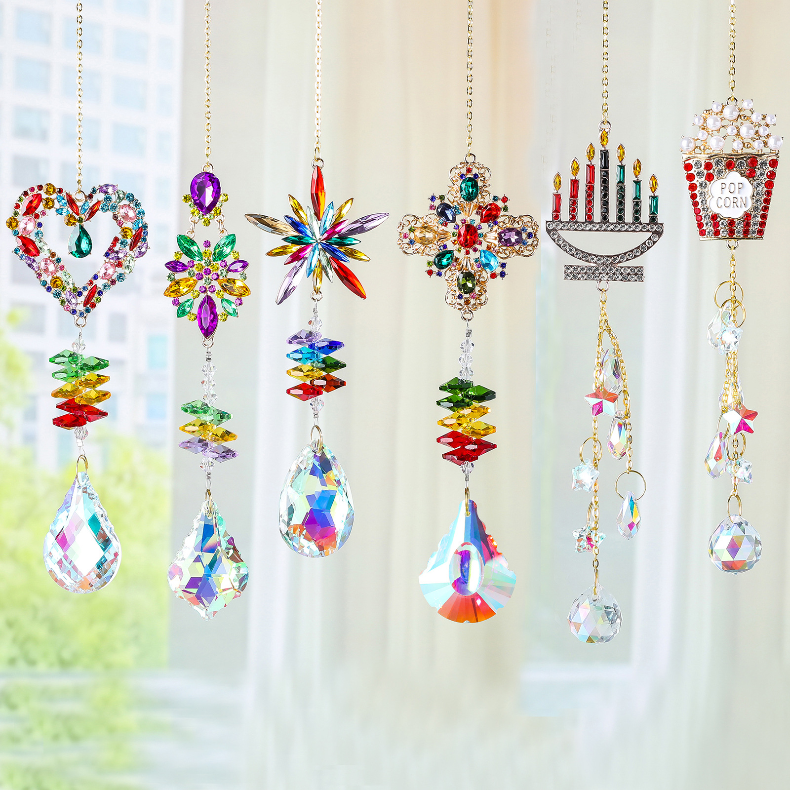 庭院风铃装饰品阳光捕手集光爱心水滴生日蜡烛爆米花镶钻水晶挂件