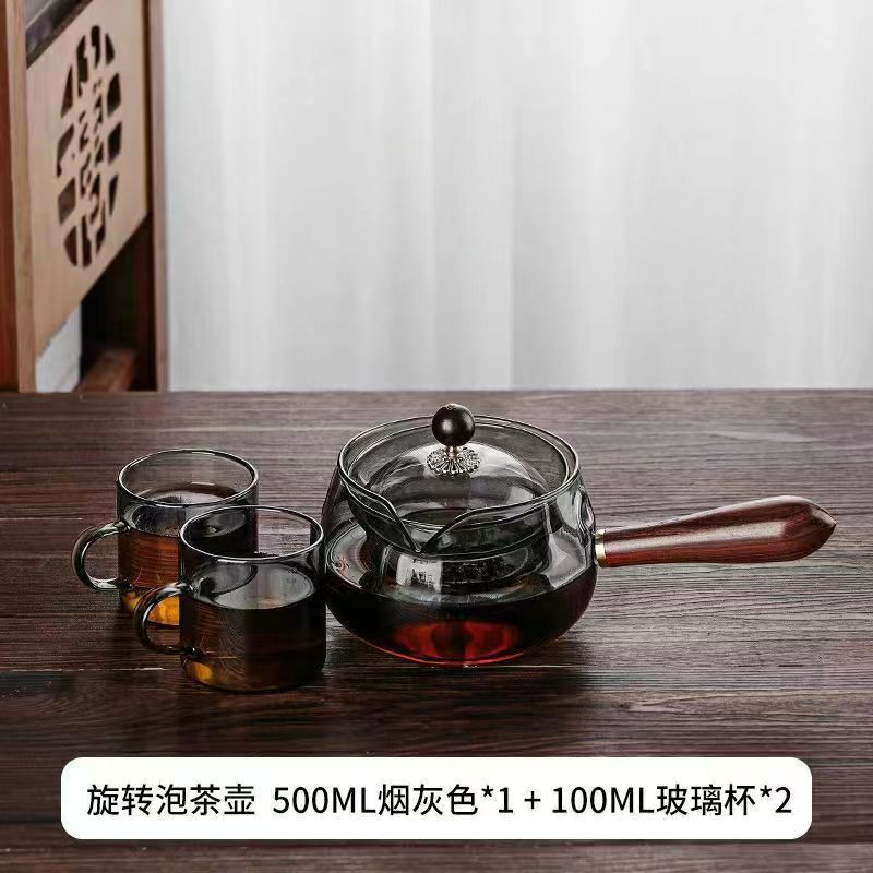 Nueva olla Xiaoyao 360 grados de vidrio borosilicato giratoria fabricante de té de vidrio juego de té traje hogar tetera