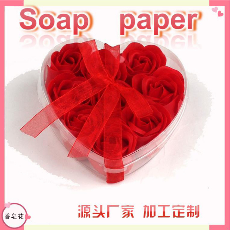 厂家加工9朵心形盒装香皂花 rose soap礼品套装玫瑰花泡沫细腻