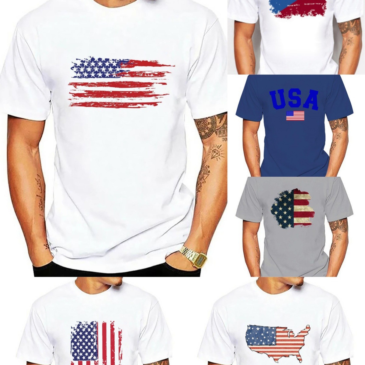 New European and American cross-border men's 3D digital print T-shirt, men's clothing, T-shirt, American Independence Day T-shirt, short sleeve, related accessories