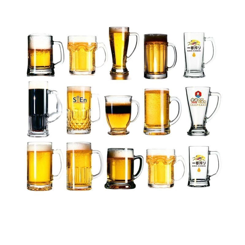Vaso de cerveza mayorista de capacidad gruesa con mango, taza de cerveza, taza de té, taza de vidrio, logotipo de impresión comercial