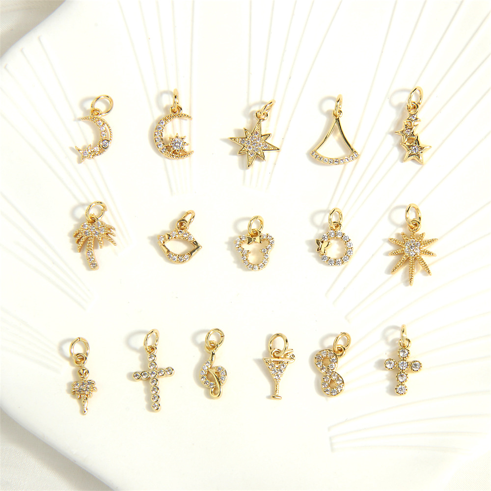 2g Weight Pendant Jewelry Making Type 18K Gold Plated Plating Material Zircon Inlay Material DIY Jewelry Accessories Classification 1 Piece Quantity Copper Material Star, Coconut Tree, Notes Pattern Plating, Inlay Design Simple Style Style 1 Piece Copper Zircon 18K Gold Plated Star Coconut Tree Notes Pendant 1