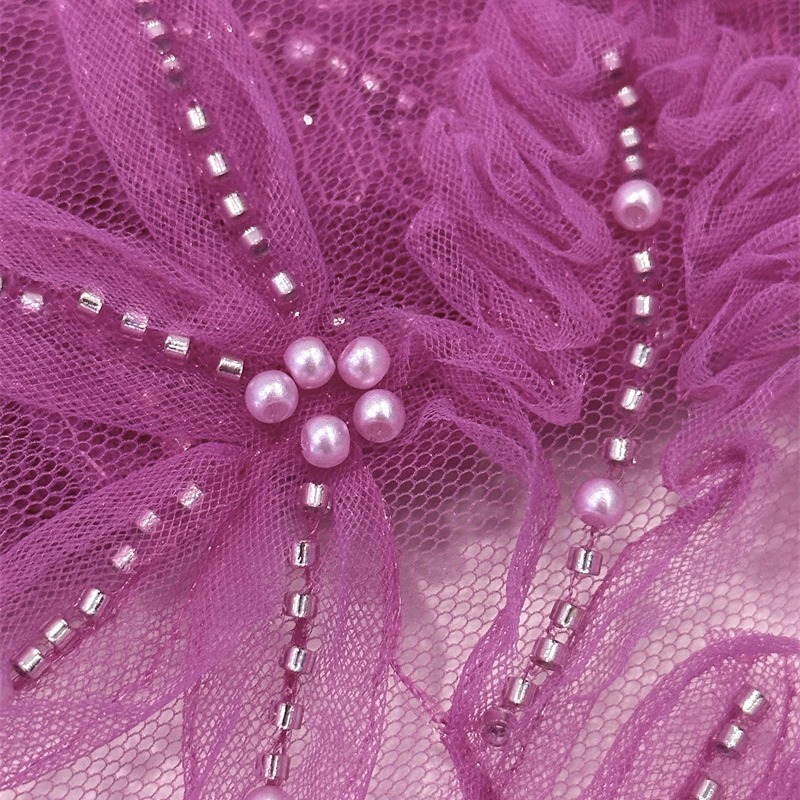 Fábrica de puntos multicolores bordados flores de malla de perlas sequinilla primavera y verano falda de hadas ropa de tela