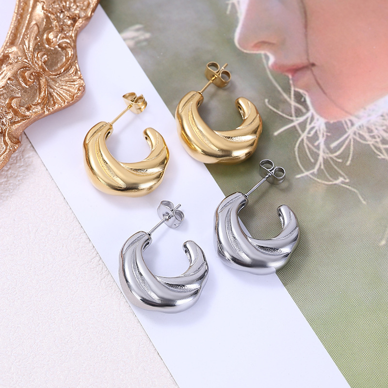 1 Pair Quantity Simple Style C Shape Titanium Steel Plating Ear Studs 1 Pair