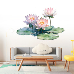 廠家新款大荷花荷葉自粘牆貼畫客廳臥室兒童房可移除裝飾畫KSY213
