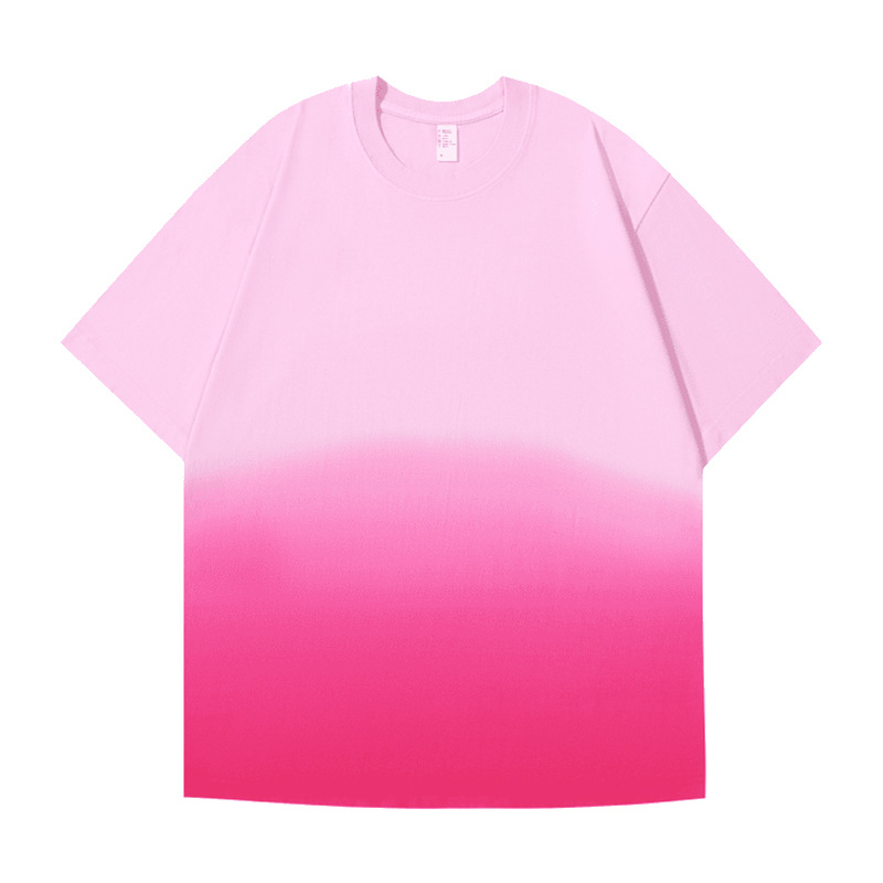 Gradiente de color 250g pesado suelto cuello redondo equipo de trabajo ropa cultural camisa publicidad camisa clase ropa algodón camiseta personalización