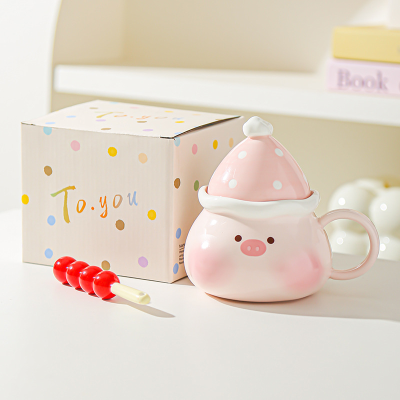 Creativo lindo caramelo haws dibujos animados cerdito cachorro taza cerámica taza con tapa regalo taza de agua taza de pareja