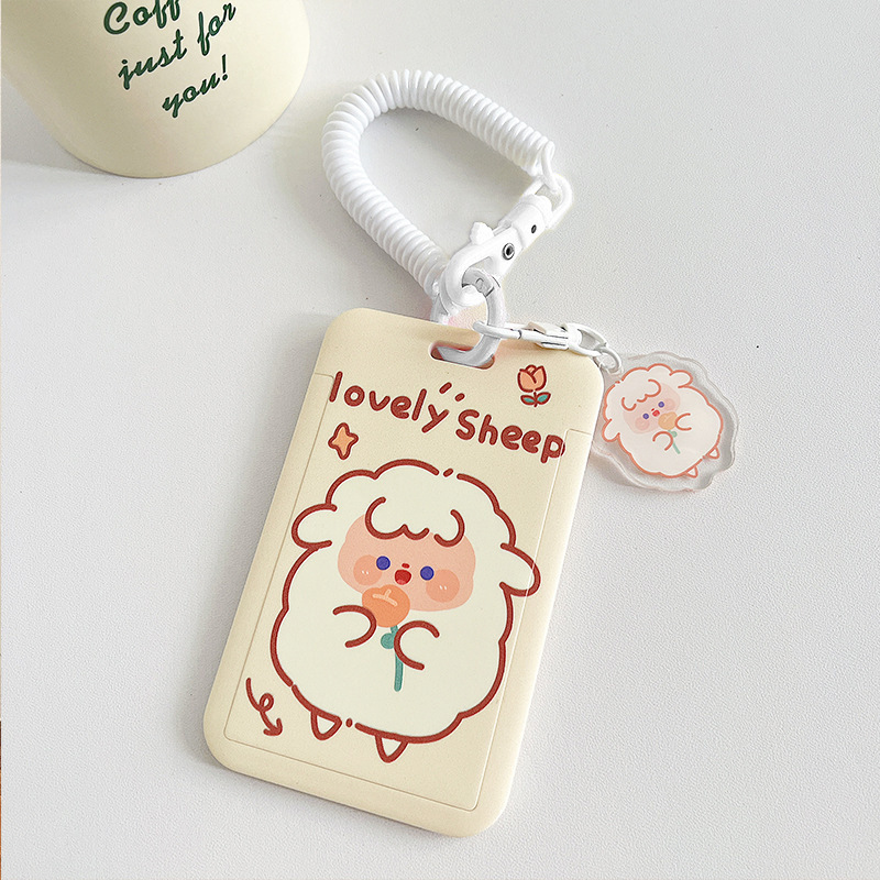 Tulipán titular de la tarjeta cuerda elástica estudiante Tarjeta de la escuela autobús comida tarjeta cubierta protectora llavero insignia Certificado conjunto lindo hembra