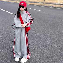 女童秋装套装2025新款中大儿童春秋洋气蝴蝶结卫衣卫裤运动两件套