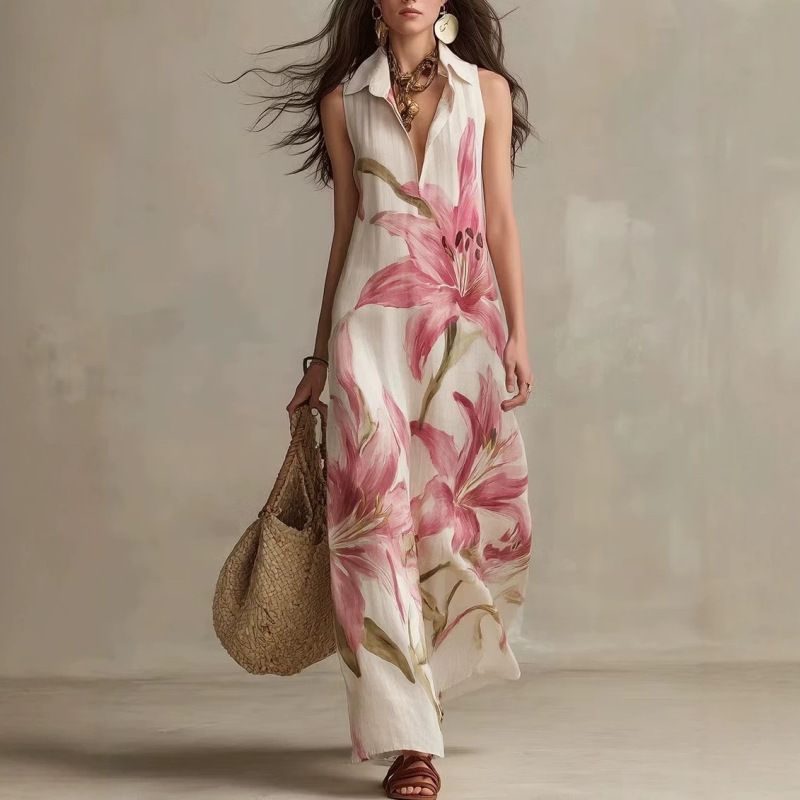 New Cross-Border Foreign Trade European and American Women's Fashion Elegant Floral Print Off-Shoulder Sleeveless Mid-Length Slim-Fit Dress for Women New Cross-Border Foreign Trade European and American Women's Fashion Elegant Floral Print Off-Shoulder Sleeveless Mid-Length Slim-Fit Dress for Women