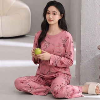 可代发秋天妈妈长袖纯棉套头睡衣老年人女士春秋加大码家居服套装