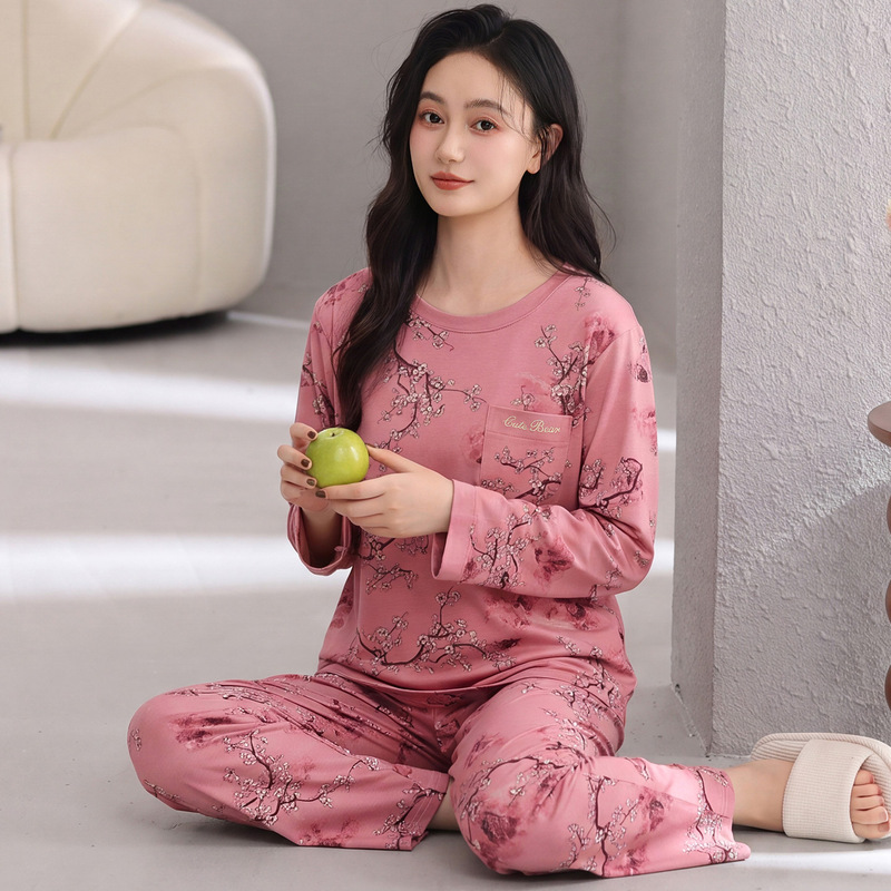 Autumn Mom Long Sleeve Pure Cotton Pullover Pajamas for Elderly Women, Spring and Autumn Plus Size Home Wear Set Autumn Mom Long Sleeve Pure Cotton Pullover Pajamas for Elderly Women, Spring and Autumn Plus Size Home Wear Set