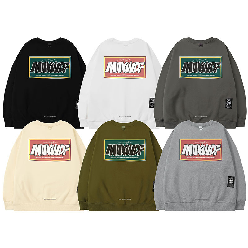 Men's Clothing MAXWDF round neck pullover heavy square frame English sweatshirt 400G light wool plus velvet couple style loose_voghion.com