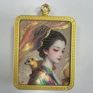 Hand-Painted Gold Thangka, Half Hand-Painted Nine-Tailed Fox, White Crane, Child Guanyin, Guan Yu, Taoist Zakhiram