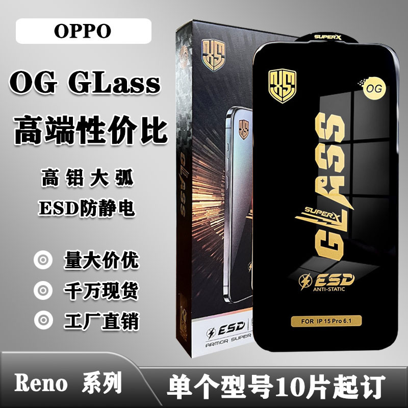 Suitable for Oppo Og Glass High-Aluminum Screen Printing Large Arc Esd Anti-Static Mobile Phone Tempered Film Reno14 Pro