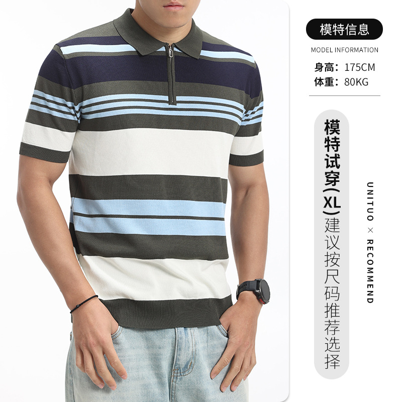 Polo de punto de color contraste para hombre Europa y Estados Unidos golf transfronterizo verano con solapa casual de manga corta ropa de hombre de alto nivel