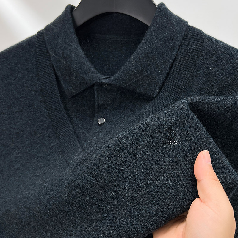 100 순수 양모 스웨터 남자 옷깃 가짜 투피스 스웨터 뉴 푸위안 스웨터 올 매치 니트베이스 셔츠 탑