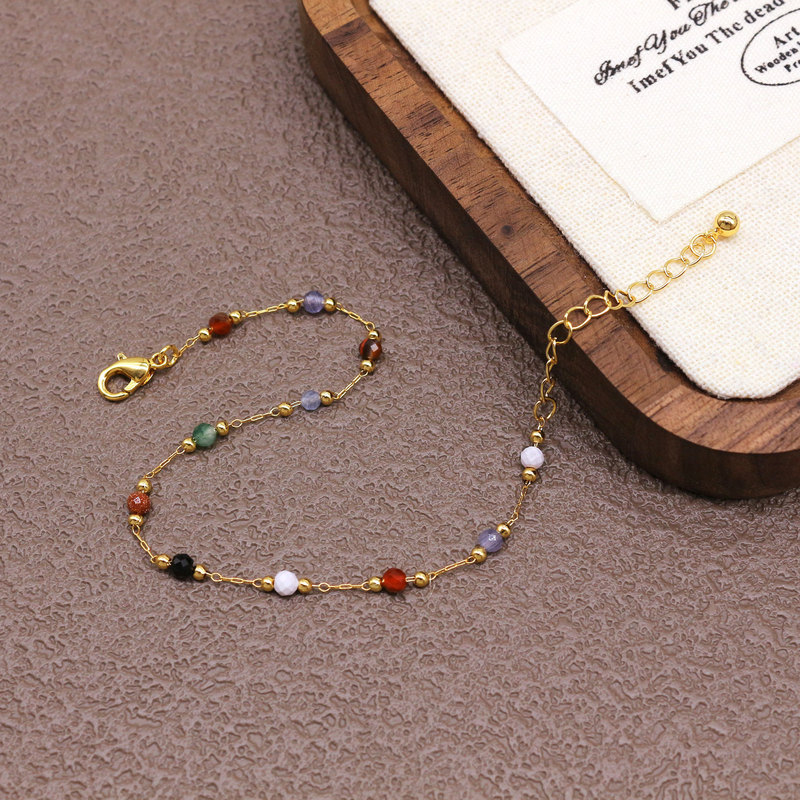 Original Color-Blocking Beaded Bracelet, Fashionable and Versatile, Handmade with Natural Stones, Niche High-End Feel, Women's Bead Bracelet
