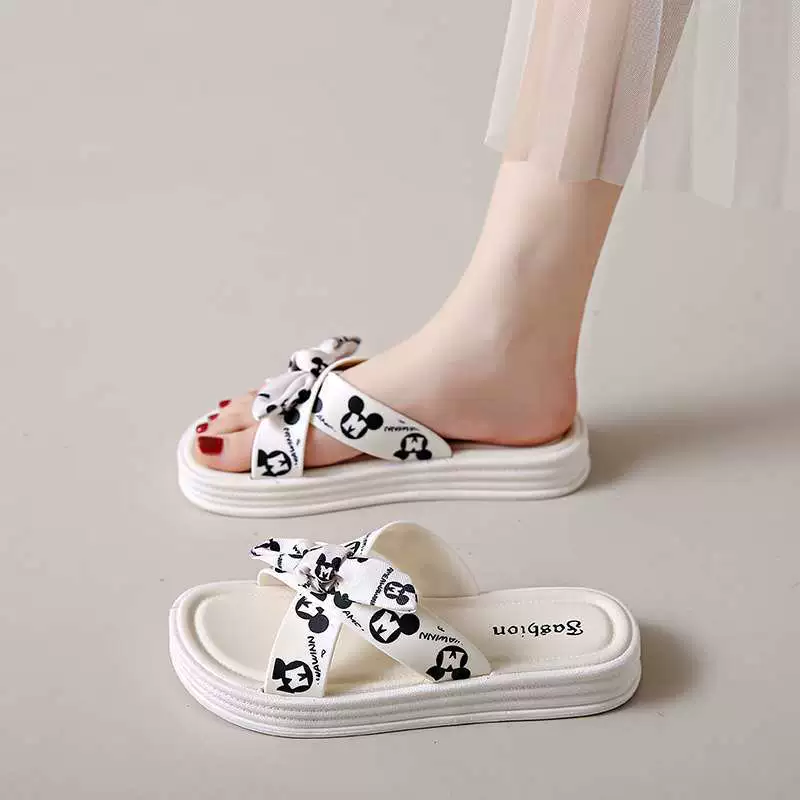 2025 новых женских плоских мягких тапочек, летняя верхняя одежда для беременных, нескользящие универсальные пляжные сандалии с бантом