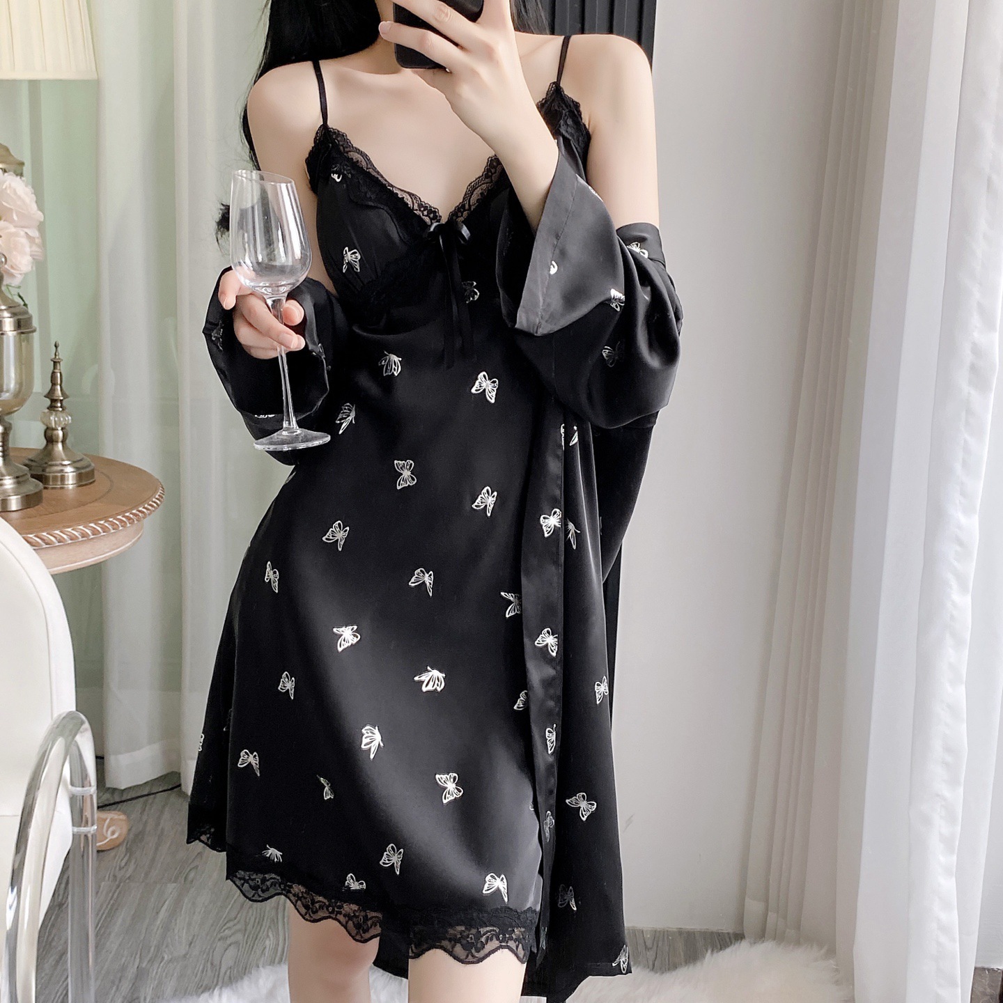 블랙 잠옷 투피스 세트