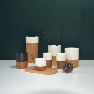 跨境竹杯啤酒杯竹水杯茶具酒具马克杯咖啡杯防烫竹+白瓷外贸热卖