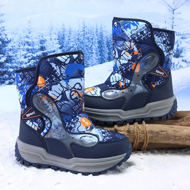 Children's Snow Boots Boys 2025 Winter New Fur Integrated Waterproof Anti-Slip Fleece-Lined Warm Northeast Snow Boots