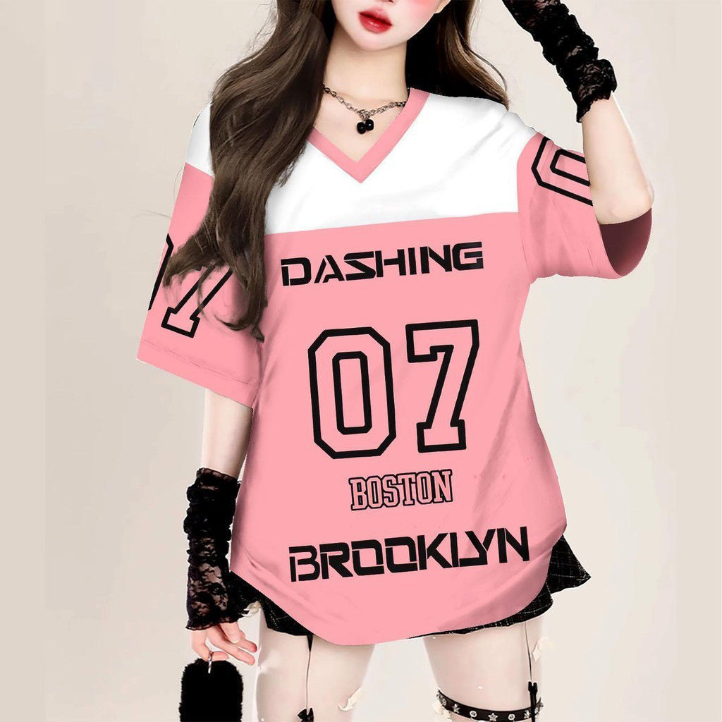 European and American 3D Digital Sport T-Shirt, V-Neck Top, Loose Short Sleeve, Couple's Style, Direct Sale