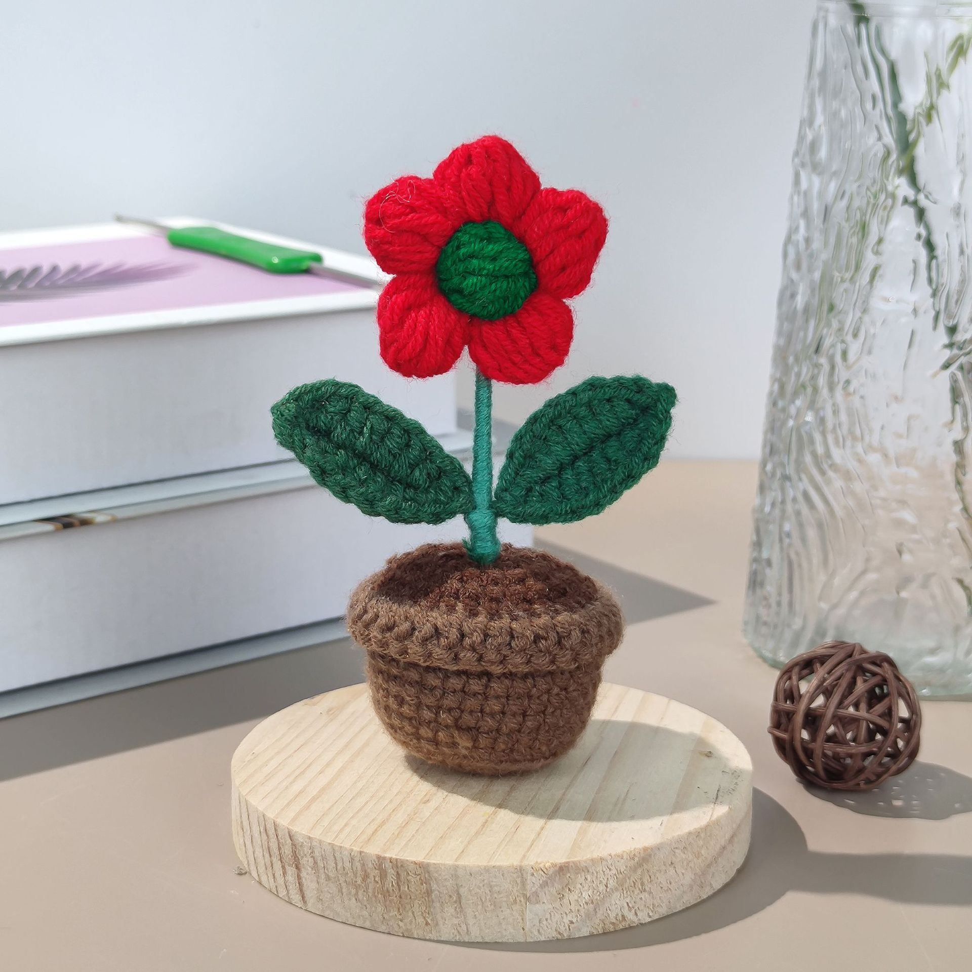 [완성된 작은 화분] 크리스마스 레드 퍼프 플라워