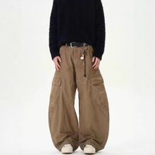 鱼小兔跨境美式复古水洗多口袋休闲裤男女新款潮流宽松直筒阔腿帅