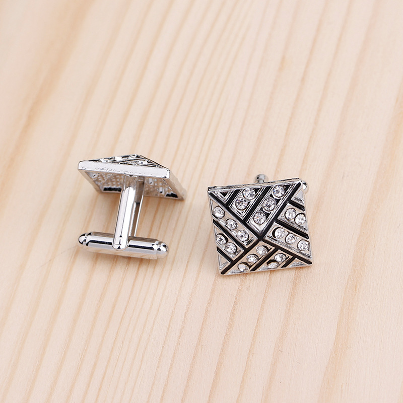 European French Geometric Diamond-studded Shirt Dress Cuff Links display picture 13