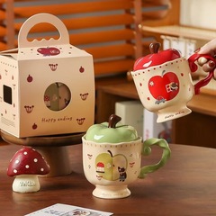 背の高いアップルカップマグカップ蓋付きカップ陶磁器カップコーヒーミルクカップ誕生日プレゼントクリスマス女子カップ