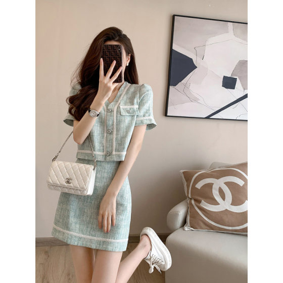Summer 2023 New Style Chanel Style Elegant Age-reducing Western Style Skirt Two-piece Set Slimming Casual Fashion suit Women