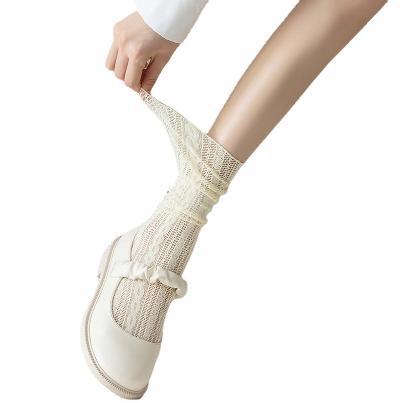 Medias blancas encaje Lolita calcetines de becerro calcetines de media pantorrilla JK largo encaje japonés Lolita pila Calcetines