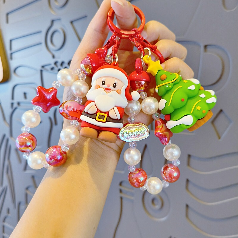 Cross-border New Christmas Keychain Handmade Bead Hanger Santa Claus Bag Pendant Car Key Chain Ring Cross-border New Christmas Keychain Handmade Bead Hanger Santa Claus Bag Pendant Car Key Chain Ring