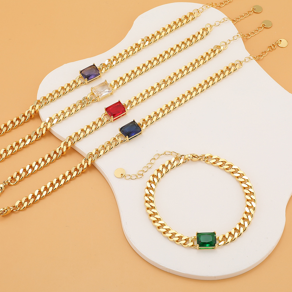 Fashion Square Copper Gold Plated Inlay Zircon Bracelets