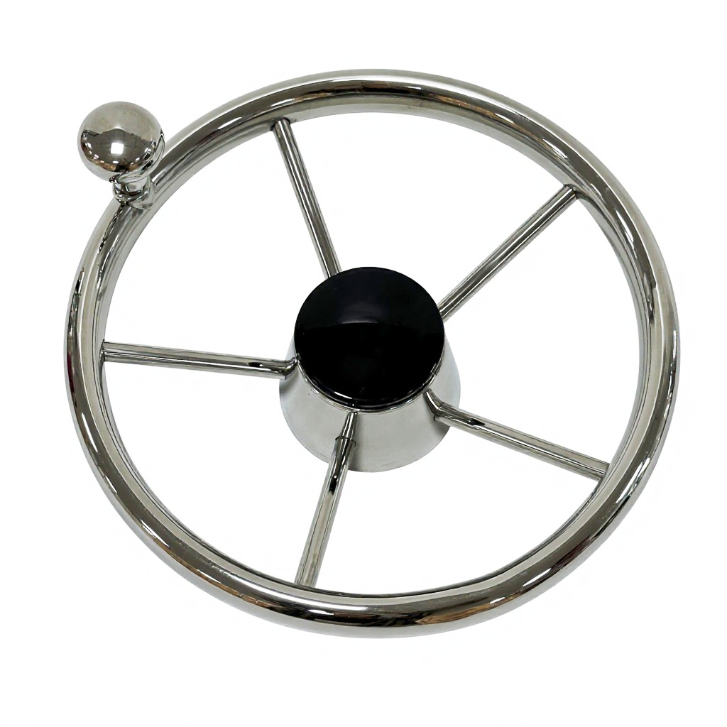 Stainless Steel 304 Yacht Steering Wheel with Power Assist Knob, Marine Steering Wheel with Handball, Maritime Steering Wheel