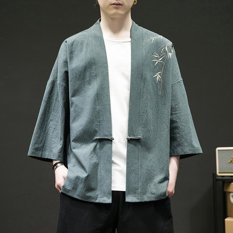 New Chinese-Style Improved Hanfu, Chinese-Style Men's Clothing, Ancient-Style Robe, Linen Embroidered Jacket, Japanese-Style Kimono, Zen Clothing New Chinese-Style Improved Hanfu, Chinese-Style Men's Clothing, Ancient-Style Robe, Linen Embroidered Jacket, Japanese-Style Kimono, Zen Clothing