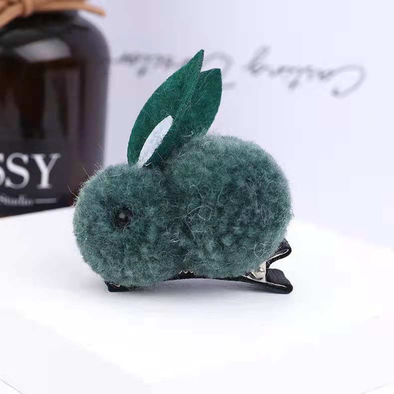 Dark green rabbit hair clip