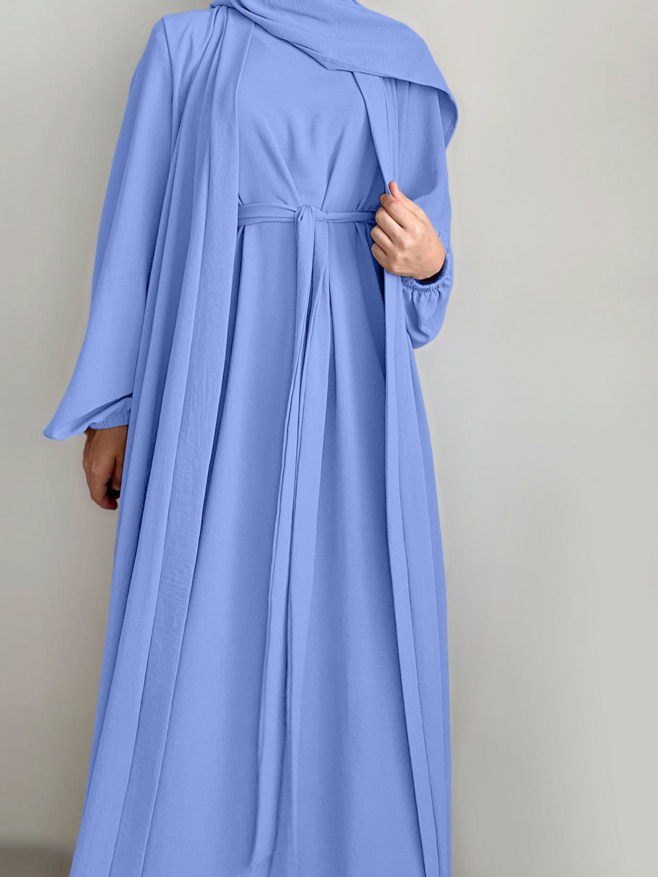 2025 Spring New Arrival Turkey Dubai Solid Color Two-Piece Women's Robe Dress_ecoleips.com