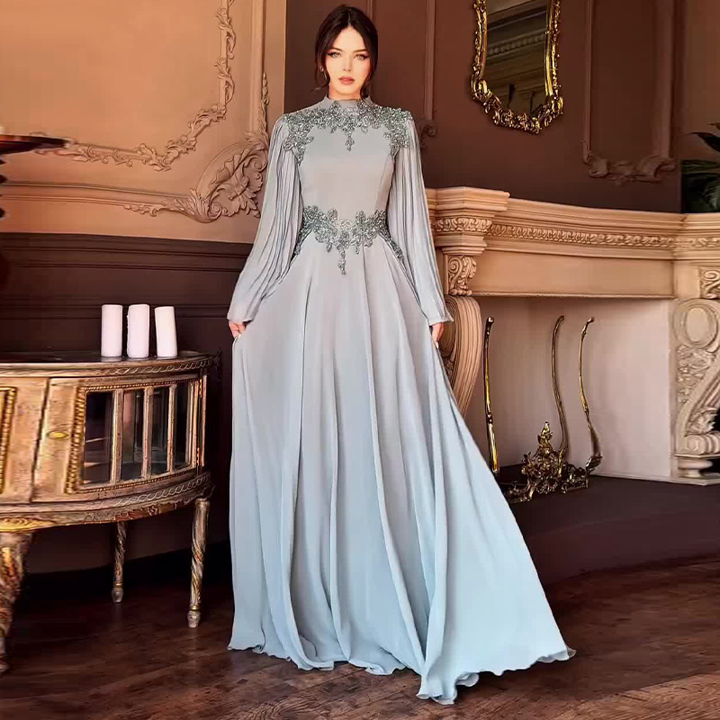 Autumn 2024 New European and American Amazon Cross-border Women's Solid Color High Waist Slim-fit Exquisite Embroidered dress
