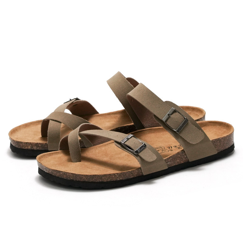 Cross-Border Large Size Women's Slippers Cork Slippers Flat Trendy Men's Sandals Couple Beach Shoes Water-Resistant Outdoor Slippers