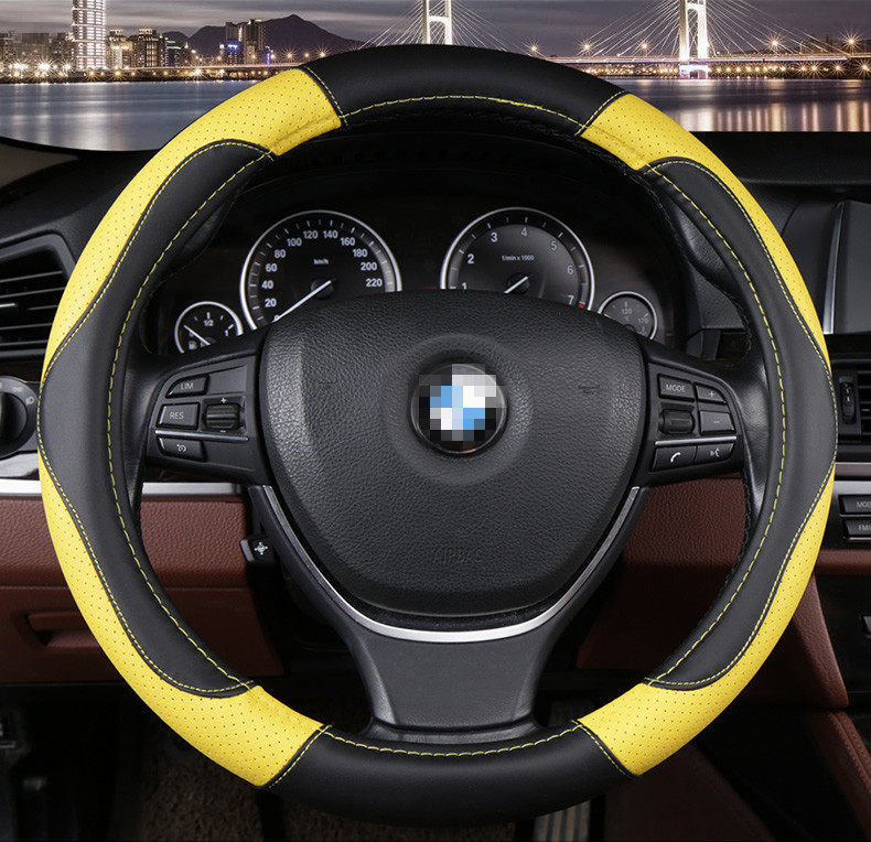 Universal Car Steering Wheel Cover, Genuine Leather Hand-Stitched Cover, Ultra-Thin Car Cover for Volkswagen, Four-Season Anti-Slip Leather Cover