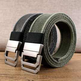 男士双环扣水洗加厚帆布腰带加长结实裤带青年外贸高档休闲皮带