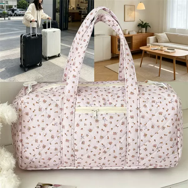 Quilted Floral Travel Bag, Cross-Border Large-Capacity Travel Bag, Multi-Functional Hand-Held Cross-Body Boston Bag