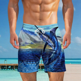 2025 European and American Cross-border AliExpress Summer Men's Hawaiian Holiday Beach Pants Shark Printed Breathable Shorts