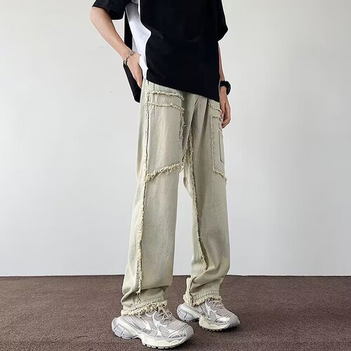 Spring and summer American dirty pants, heavy washed tie-dyed, ready-made, straight jeans, pants, bell-bottom pants