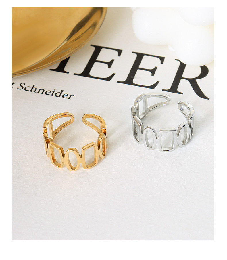Europäische Und Amerikanische Ins Mode Hohle Geometrische Spleiß Öffnung Design Ring Ring Titan Stahl Beschichtet 18 Echte Gold Ring Schmuck display picture 7