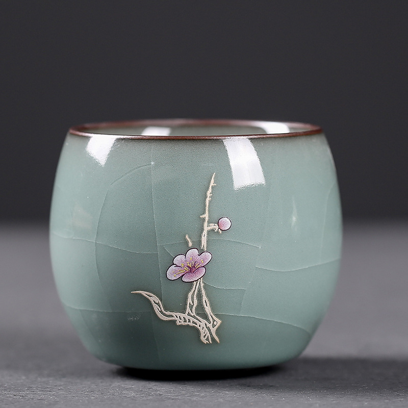 Horno oficial celadón taza de té de cerámica solo maestro taza individual pieza abierta nutritiva taza de té Kung Fu juego de té taza