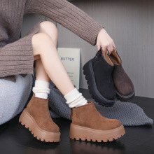 2025秋季真皮厚底小个子增高短靴女休闲单鞋保暖防滑加绒雪地靴女