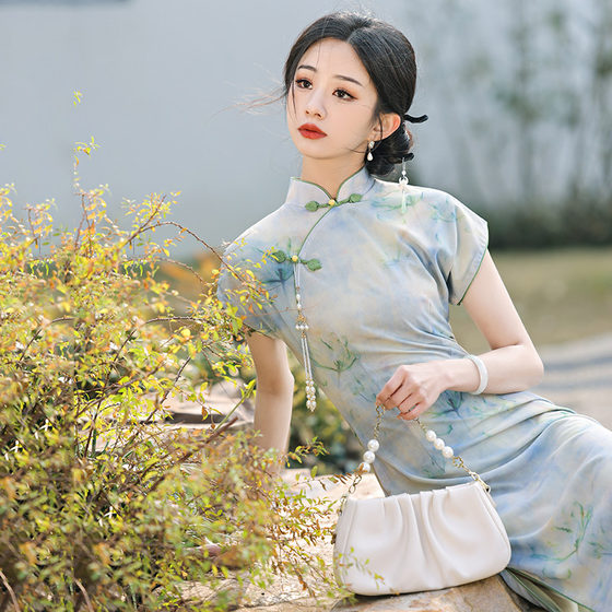Daily Long Modified Cheongsam 2023 New Young Girl's Retro Slim-Fit High-End Elegant Clothes Spring and Summer